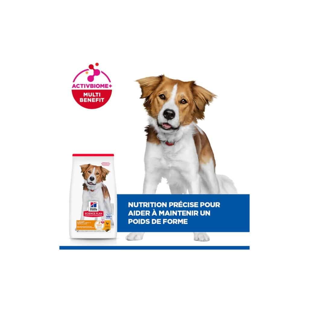 Chien et sac de croquettes Hill's Science Plan Light Adult Medium au poulet
