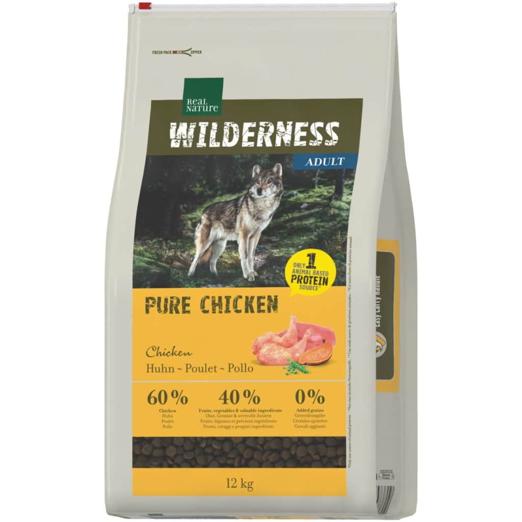 Sac de croquettes Real Nature Wilderness Pure Chicken pour chien adulte, 60 % de poulet