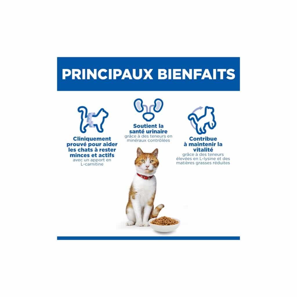 Les trois bénéfices annoncés par Hill's Science Plan Sterilised Cat : poids, santé urinaire, vitalité