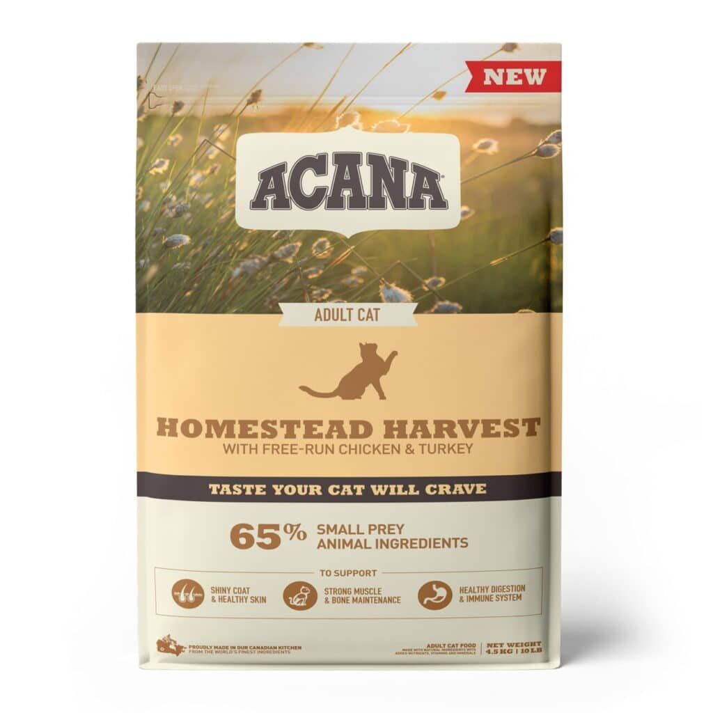 Sac Acana Homestead Harvest chat adulte 4,5 kg vendu chez Maxi Zoo sous le nom Récolte de la Ferme