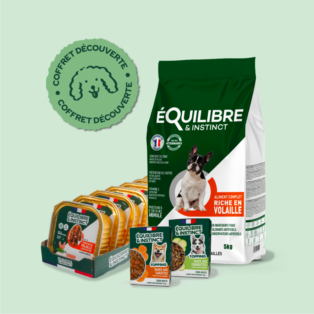 Pack découverte bi-nutrition Équilibre & Instinct pour chien : croquettes, pâtées et sauces