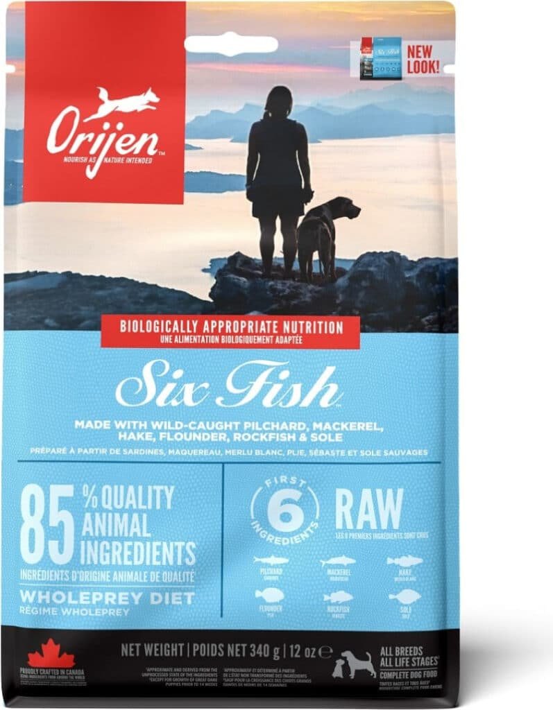 Sac de croquettes Orijen Six Fish pour chien, recette aux six poissons