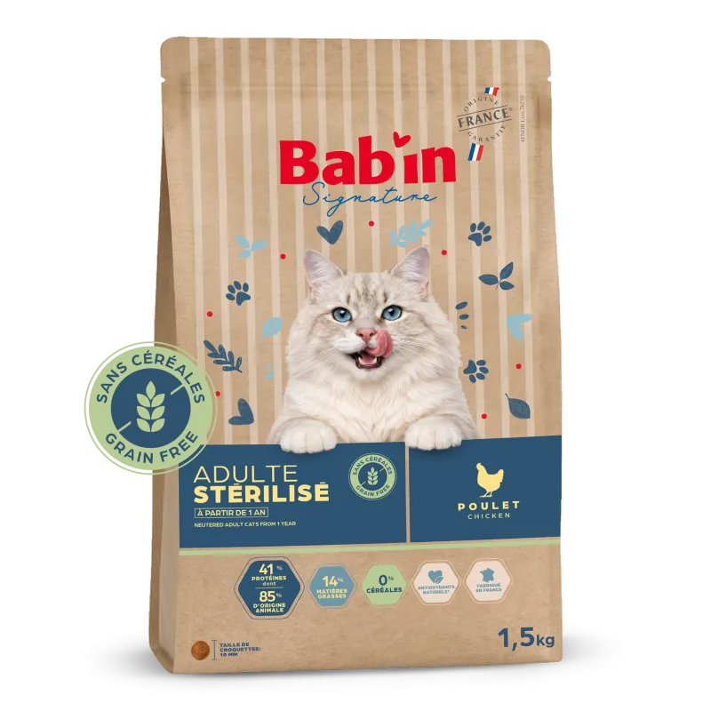 Sac de croquettes Bab'in Signature Chat Adulte Stérilisé Sans Céréales au poulet
