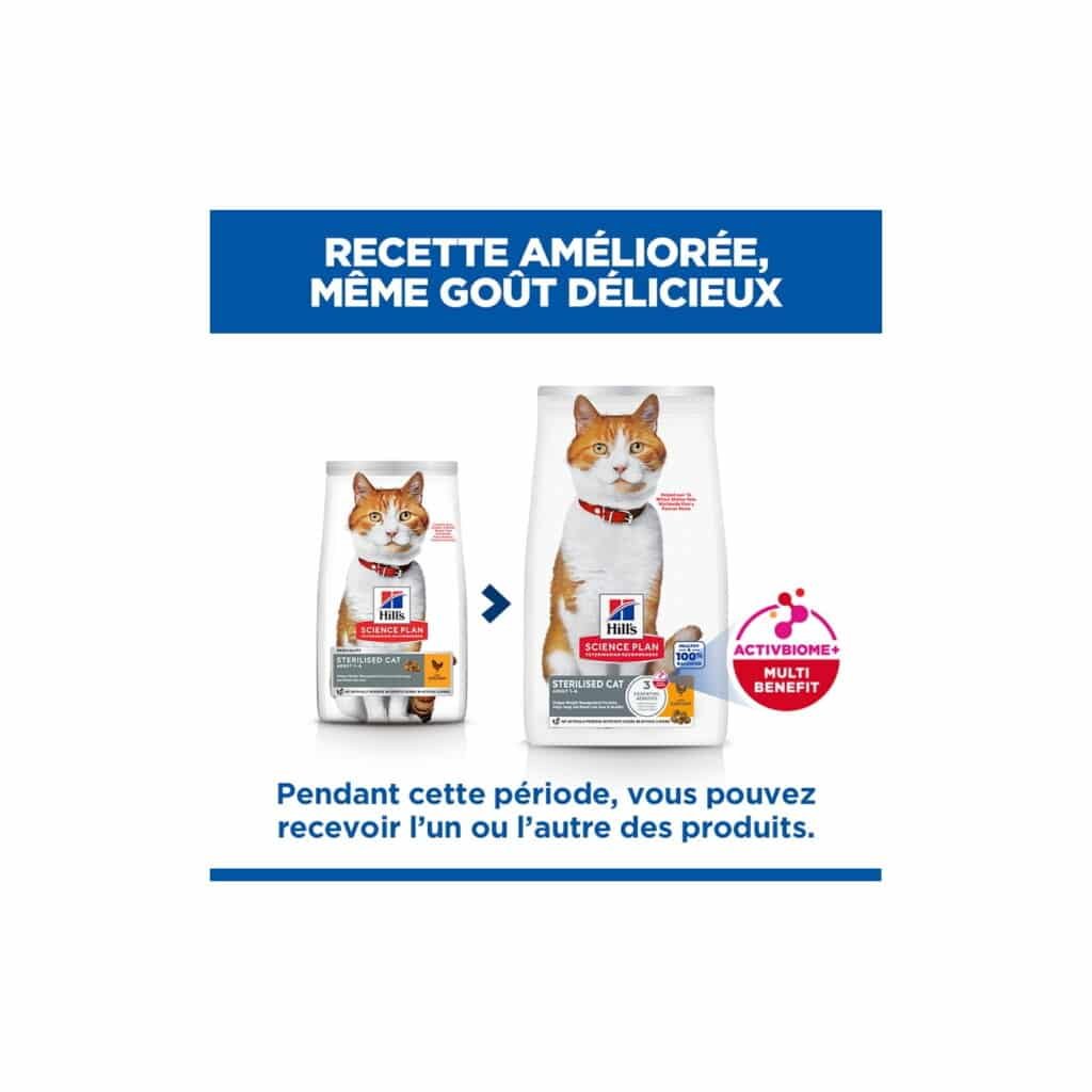 Ancien et nouveau sac Hill's Science Plan Sterilised Cat avec ActivBiome+