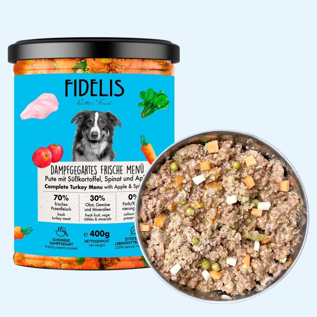 Bocal en verre Fidelis menu frais dinde patate douce pour chien