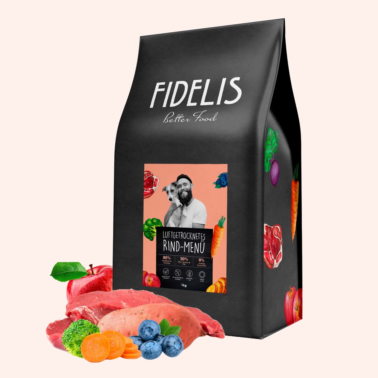 Sachet de menu sec Fidelis au boeuf séché à l'air pour chien