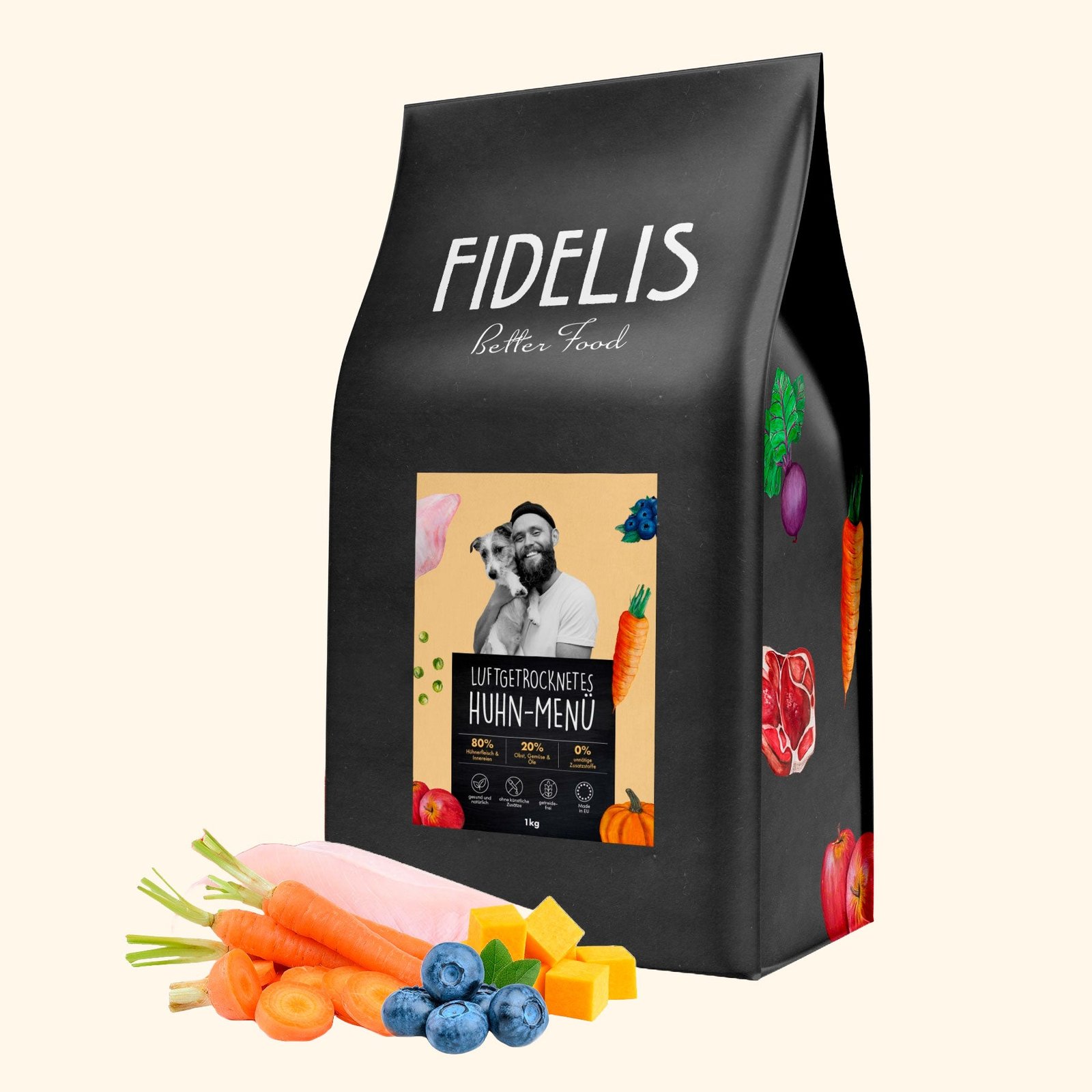 Sachet de menu sec Fidelis au poulet séché à l'air pour chien
