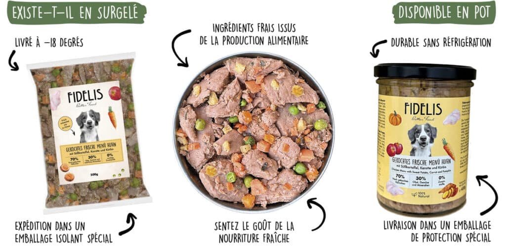 Infographie Fidelis : menus frais disponibles surgelés ou en bocal