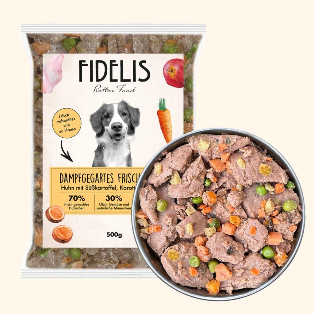 Sachet surgelé de 500 g Fidelis menu frais poulet à la patate douce pour chien