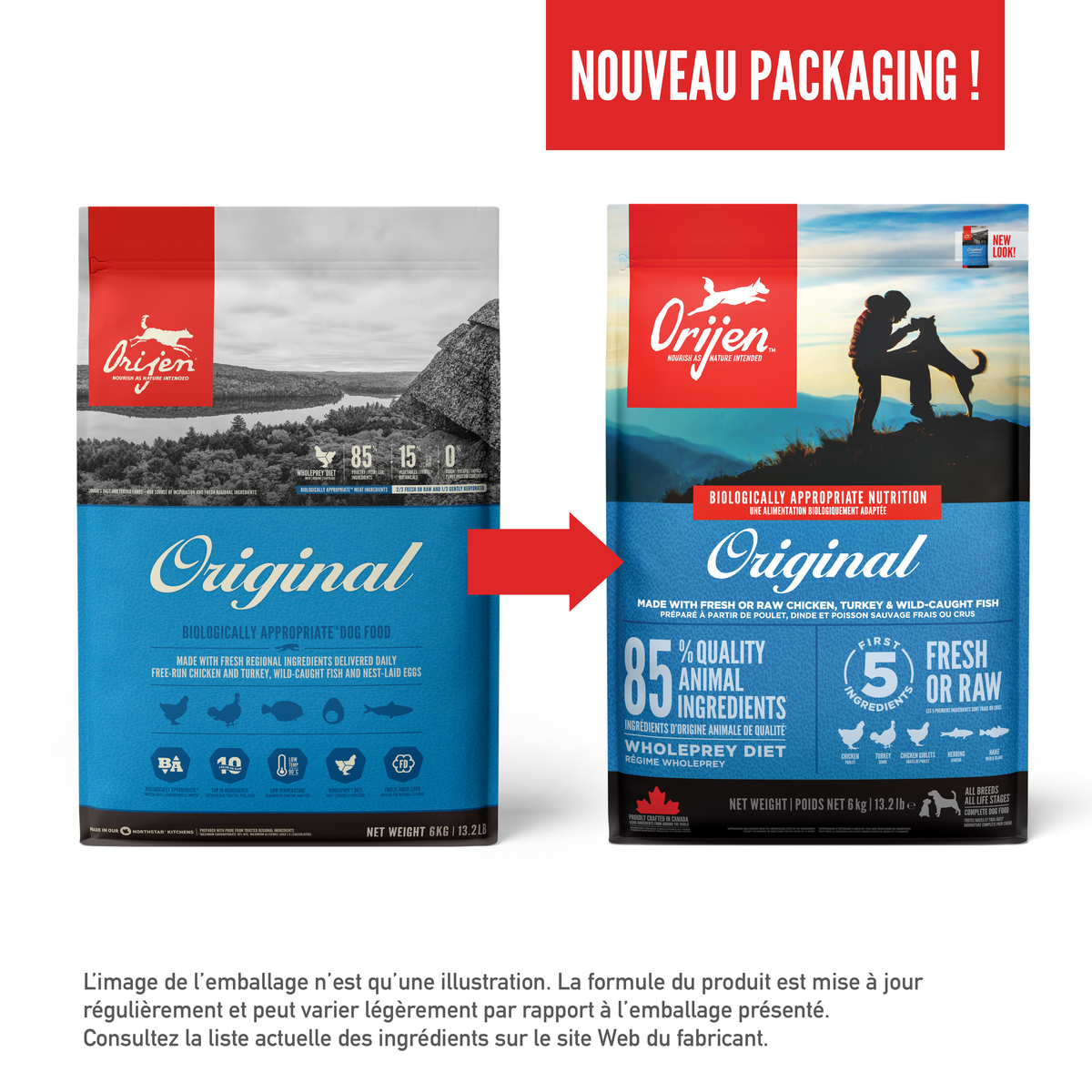 Orijen Original : ingrédients d'origine animale WholePrey