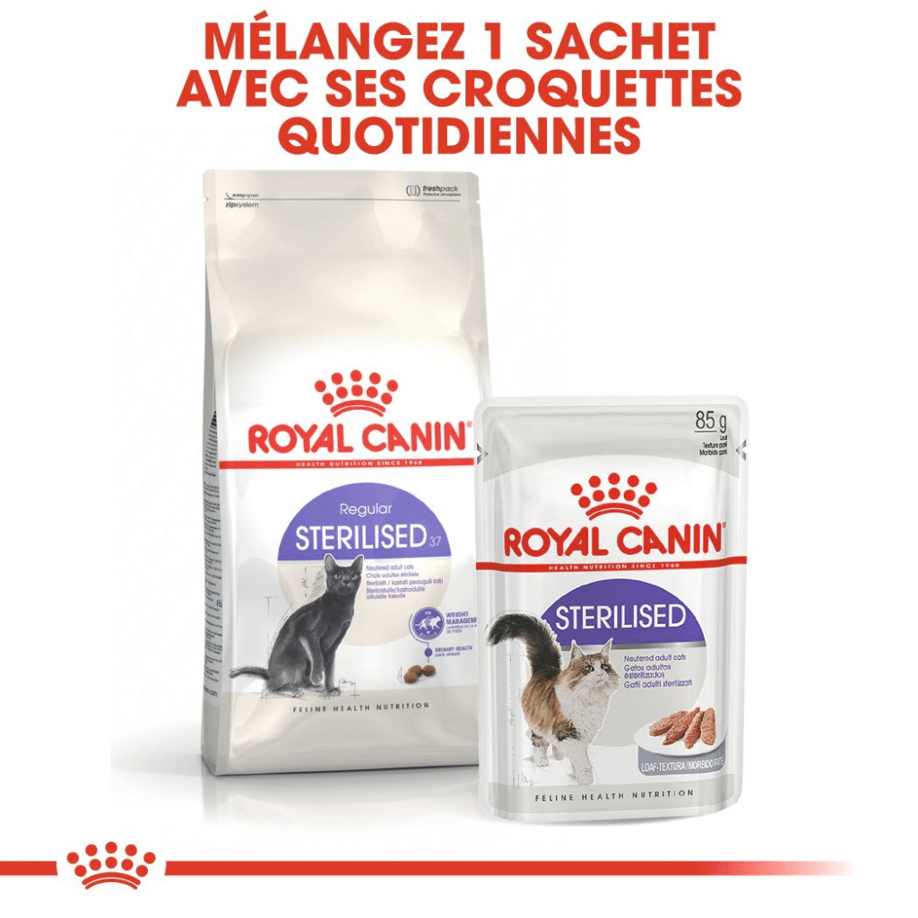 Royal Canin Sterilised 37 en alimentation mixte avec un sachet de pùtée Sterilised