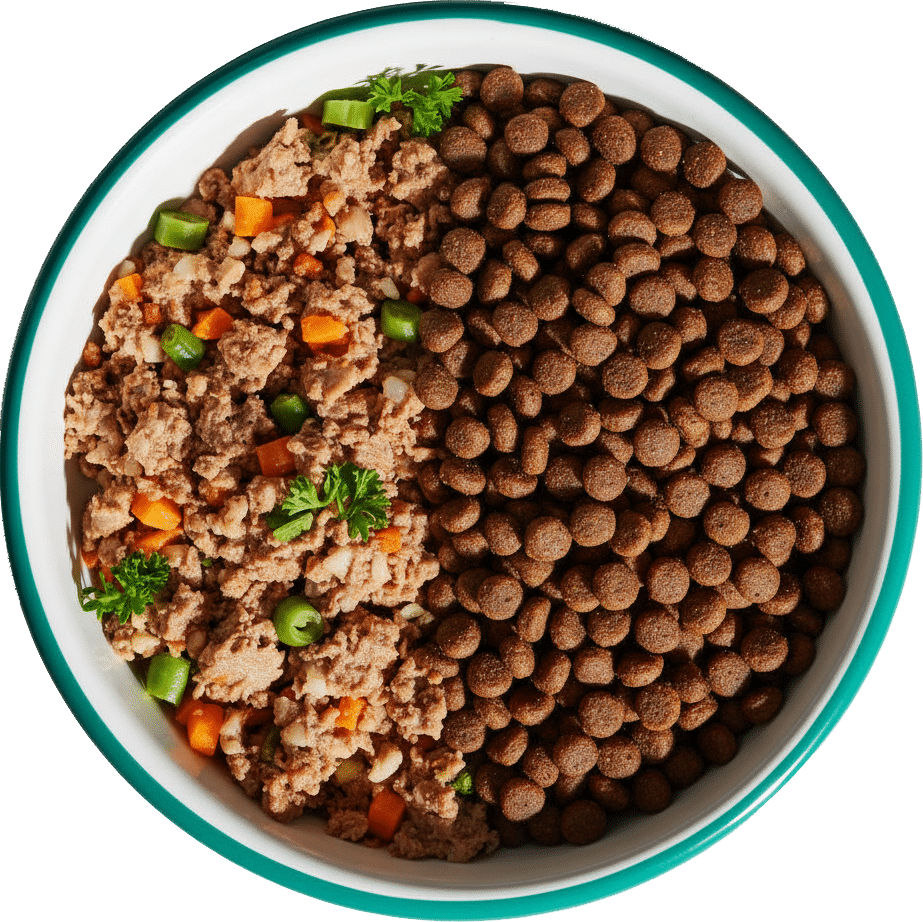 Gamelle Dog Chef mixte vue de dessus : repas frais et croquettes
