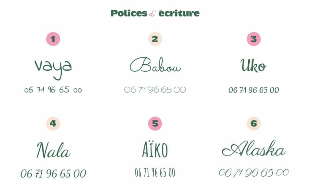 Les six polices de gravure proposées par Bande de Canailles