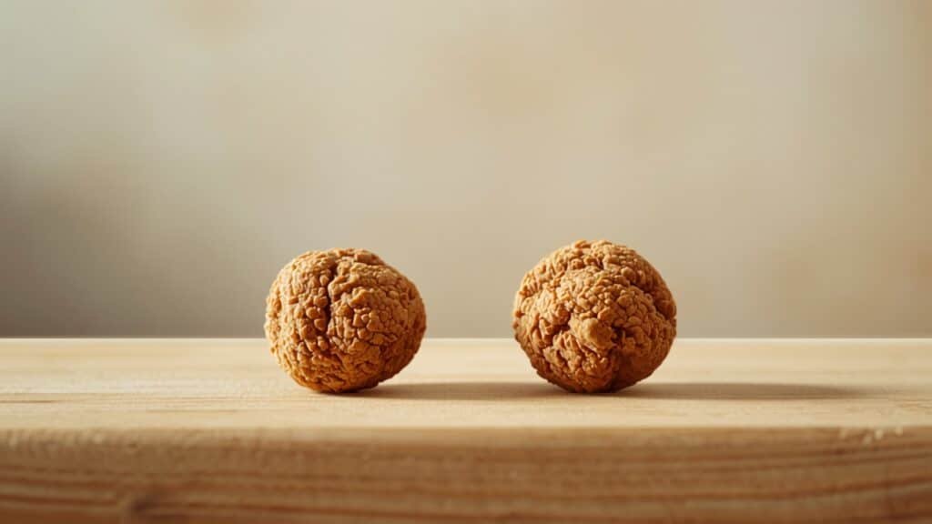 Comparaison de deux calibres de croquettes côte à côte