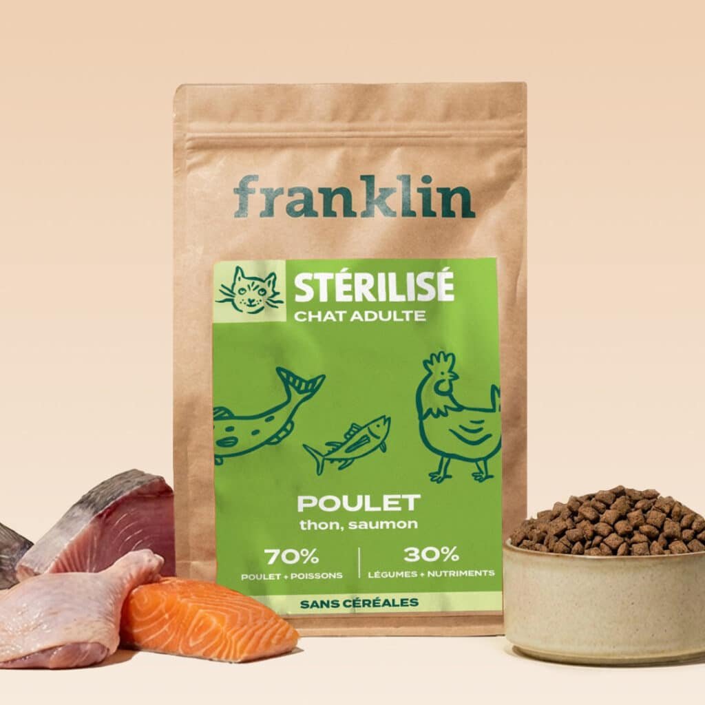 Sac de croquettes Franklin Poulet Courge Cranberry pour chat stérilisé