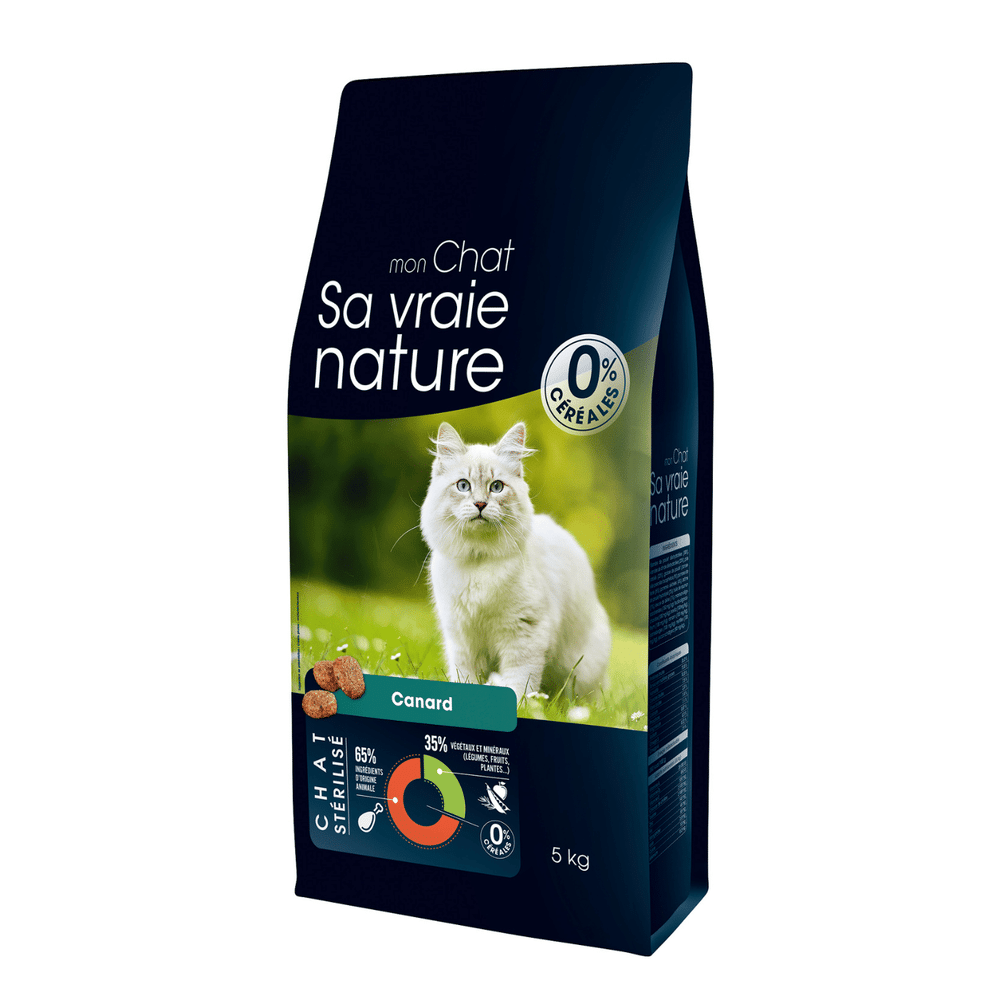Sac de croquettes Sa Vraie Nature chat stérilisé sans céréales au canard