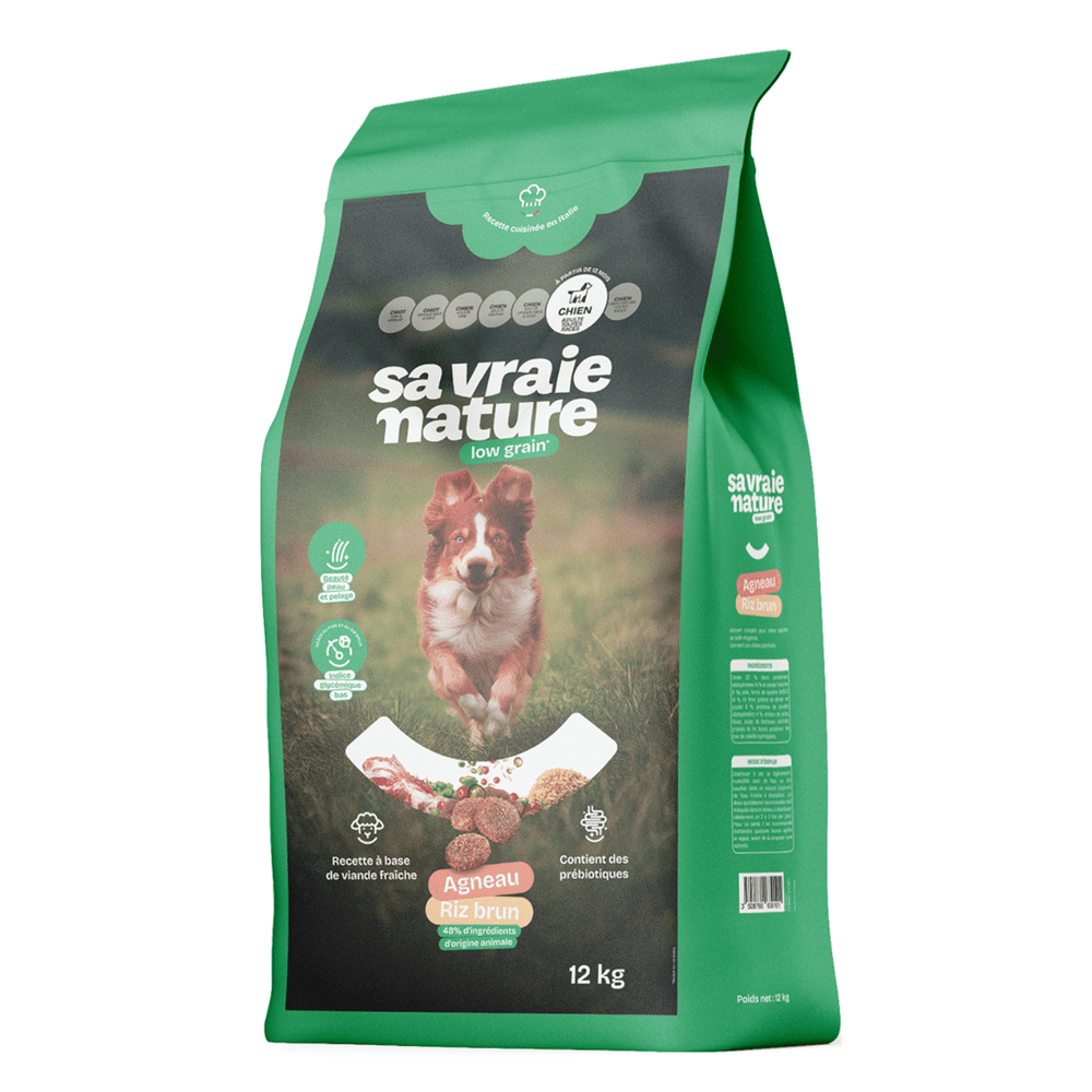 Croquettes Sa Vraie Nature low grain chien adulte agneau et riz brun 12 kg