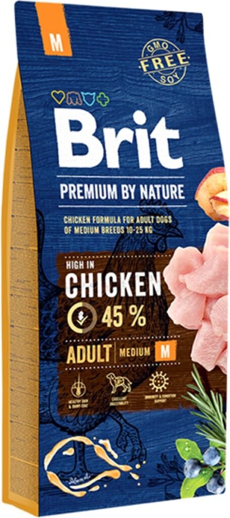 Croquettes chien rapport qualité prix : sac de Brit Premium by Nature Adult M au poulet