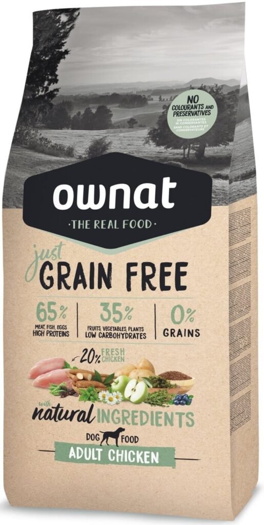 Croquettes Ownat Just Grain Free Adult sans céréales au poulet