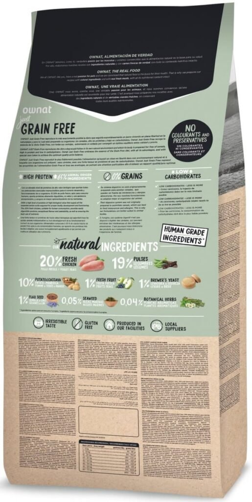 Gamelle remplie de croquettes Ownat Just Grain Free