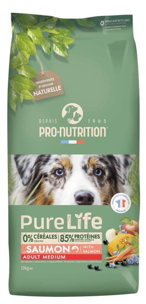 Sac de croquettes Pro-Nutrition Pure Life sans céréales au saumon pour chien