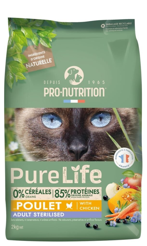 Sac de croquettes Pro-Nutrition Pure Life sans céréales pour chat stérilisé