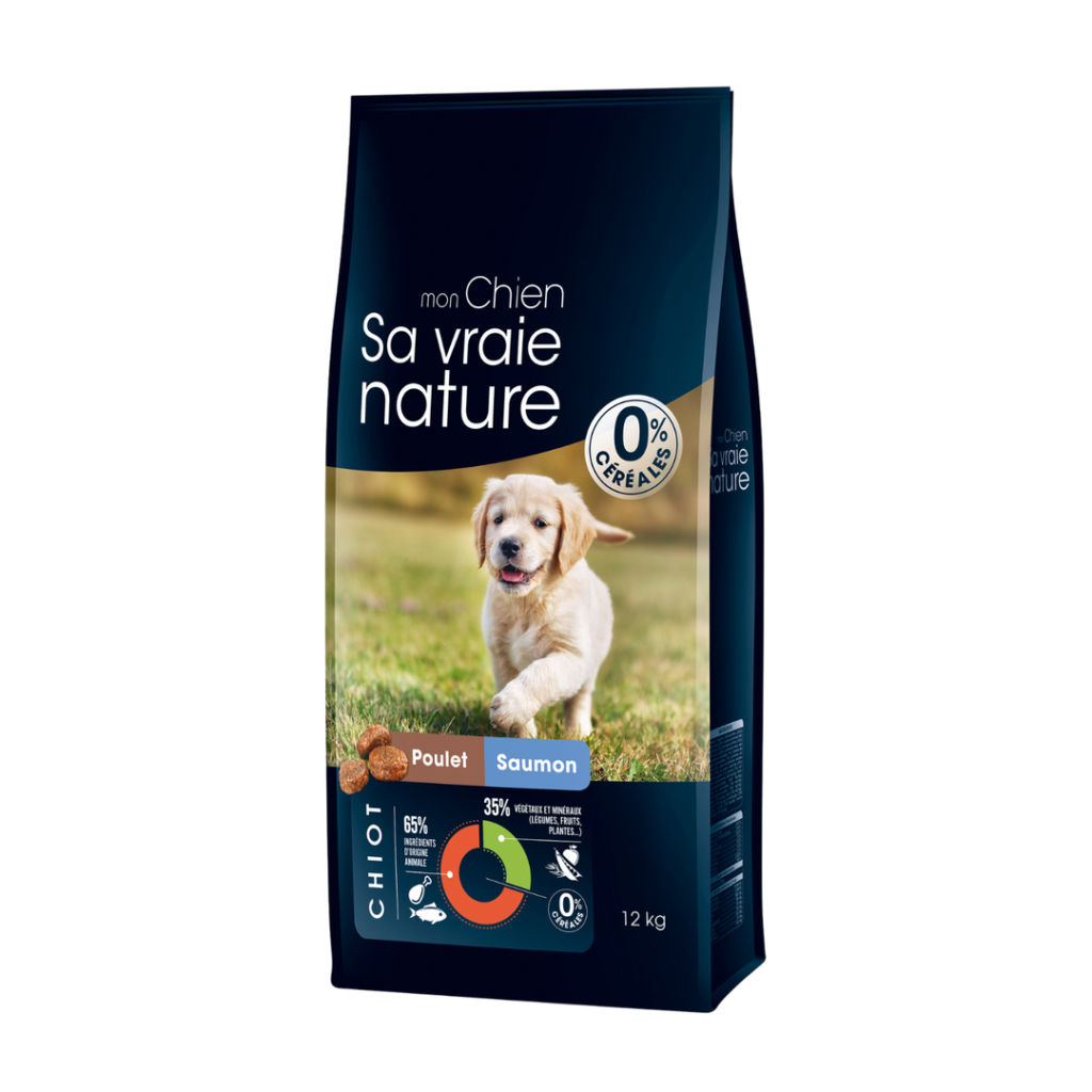 Croquettes Sa Vraie Nature chiot sans céréales poulet et saumon 12 kg