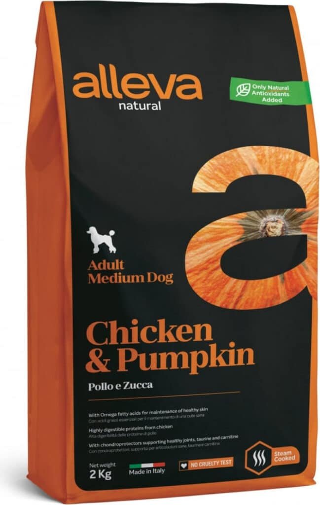 Sac de croquettes Alleva Natural poulet et potiron pour chien adulte de taille moyenne
