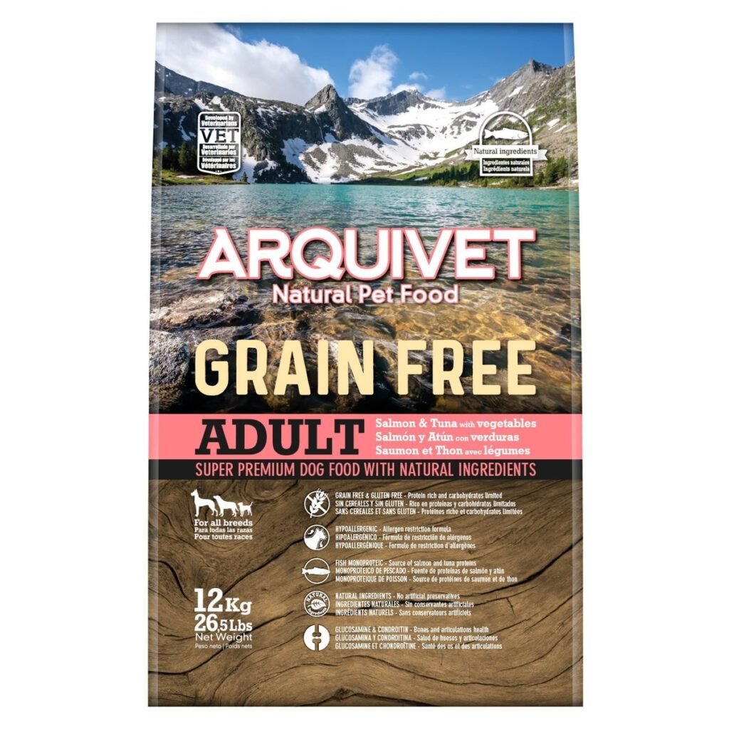 Sac de croquettes Arquivet Grain Free saumon, thon et légumes pour chien