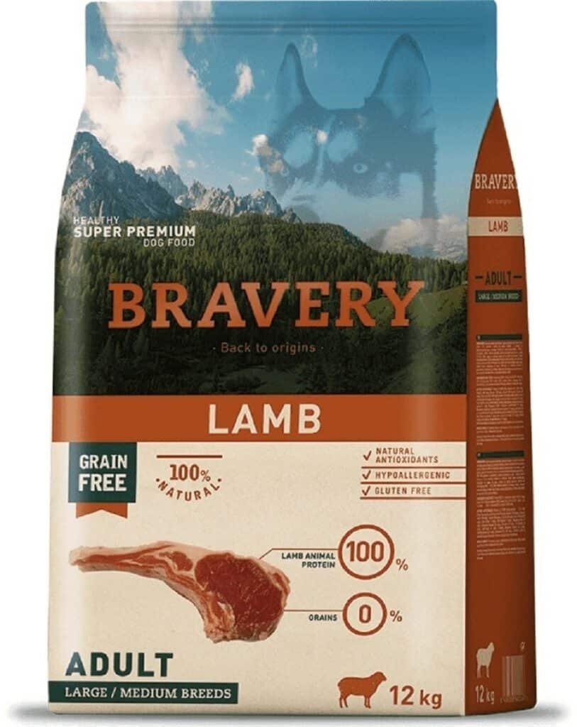 Sac de croquettes Bravery sans céréales à l'agneau pour chien adulte