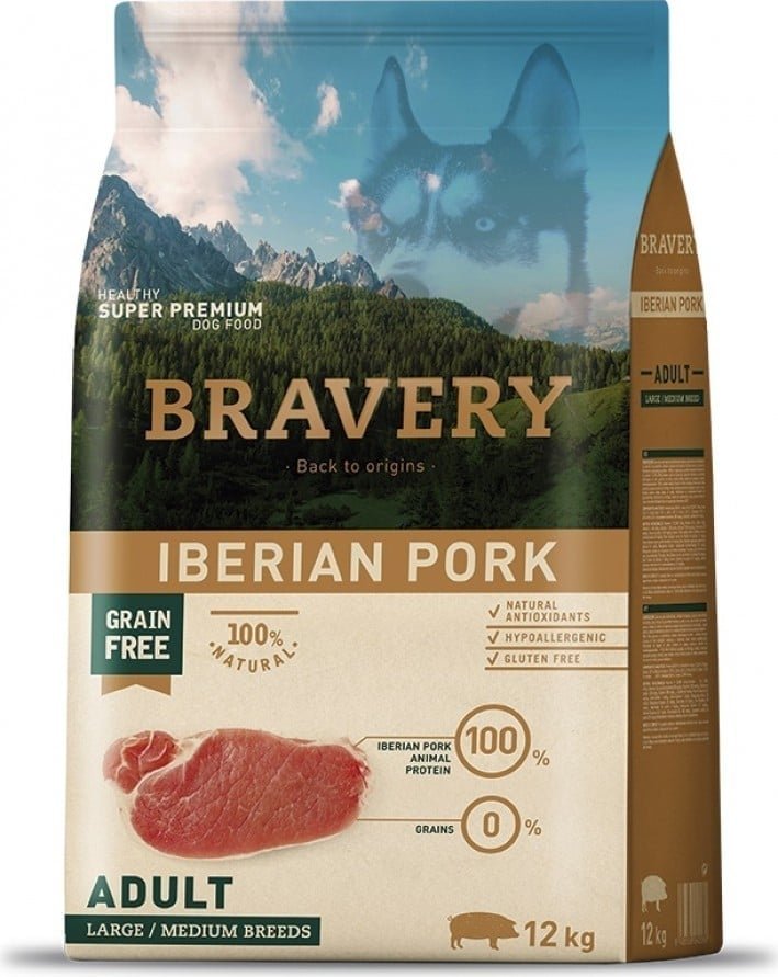 Sac de croquettes Bravery sans céréales au porc ibérique pour chien adulte