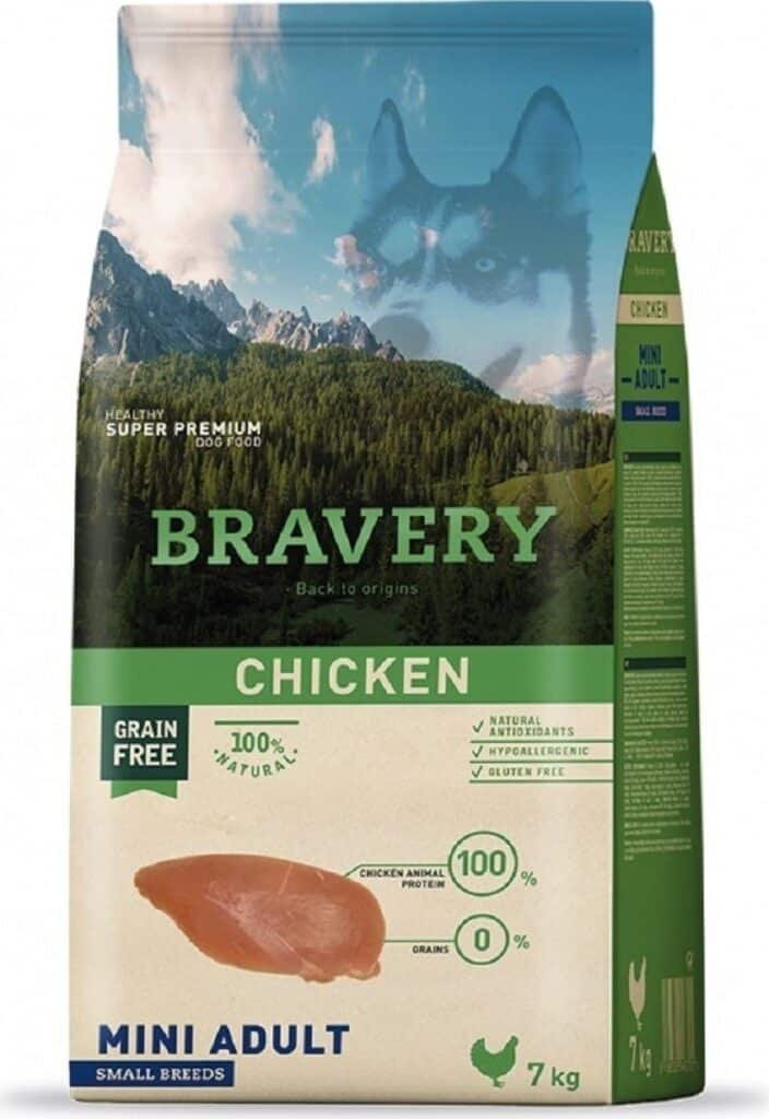 Sac de croquettes Bravery Mini sans céréales au poulet pour petit chien
