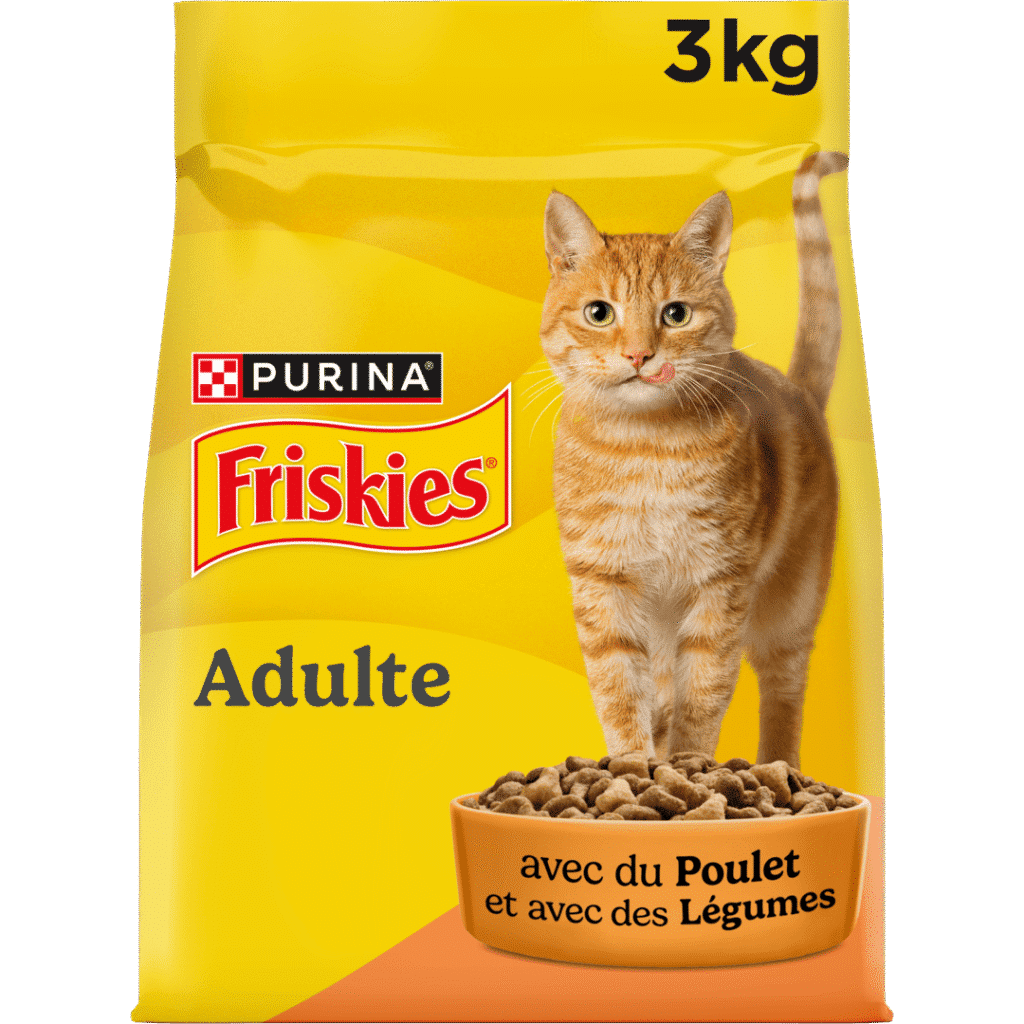 Croquettes Friskies Adulte au poulet et aux légumes pour chat, sac de 3 kg