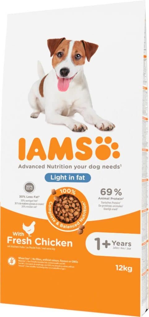 Sac de croquettes Iams allégées pour chien adulte de petite et moyenne race