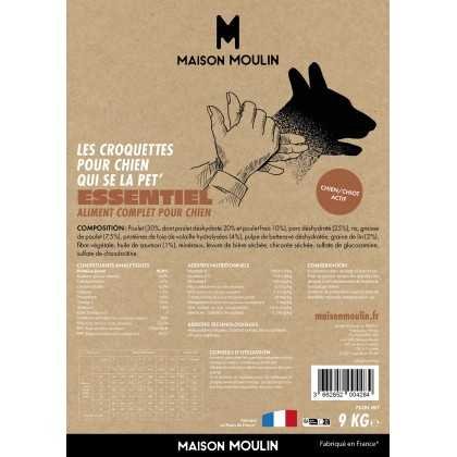 Ătiquette du sac de 9 kg Maison Moulin Essentiel Chien Actif ou Chiot