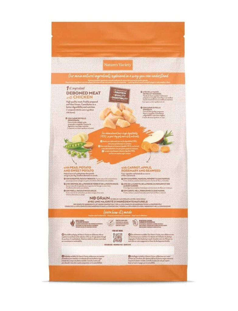 Dos du sac de croquettes Nature's Variety No Grain au poulet