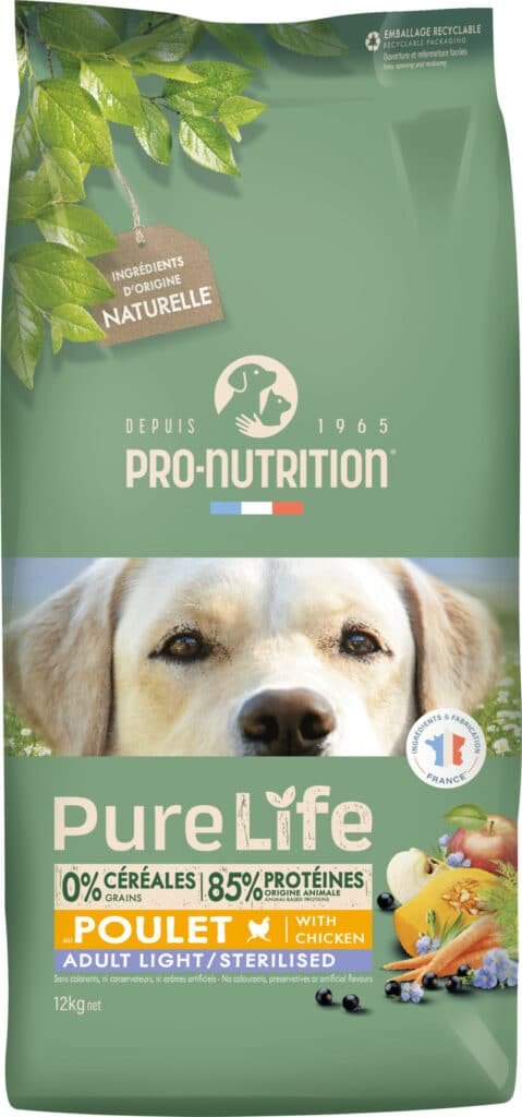 Sac de croquettes Pro-Nutrition Pure Life Light Sterilised au poulet pour chien