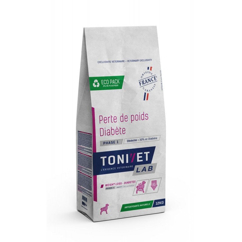 Sac de croquettes Tonivet Lab Perte de poids DiabĂšte phase 1 pour chien