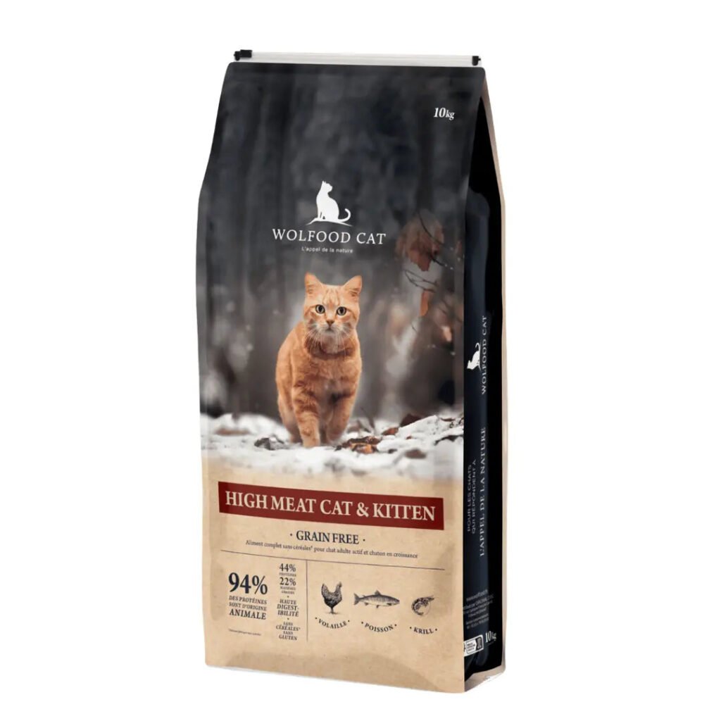 Sac de croquettes Wolfood High Meat Cat and Kitten pour chat et chaton