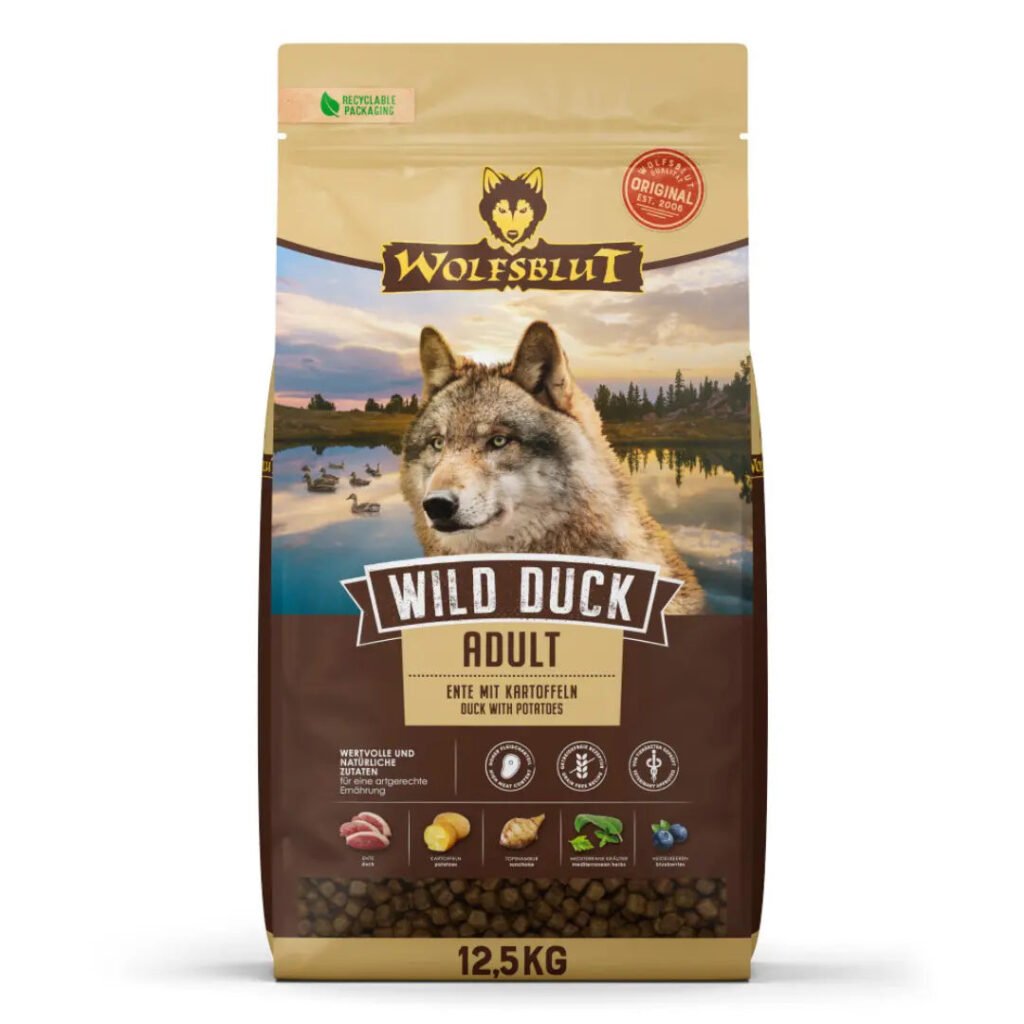 Sac de croquettes Wolfsblut Wild Duck Adult au canard pour chien