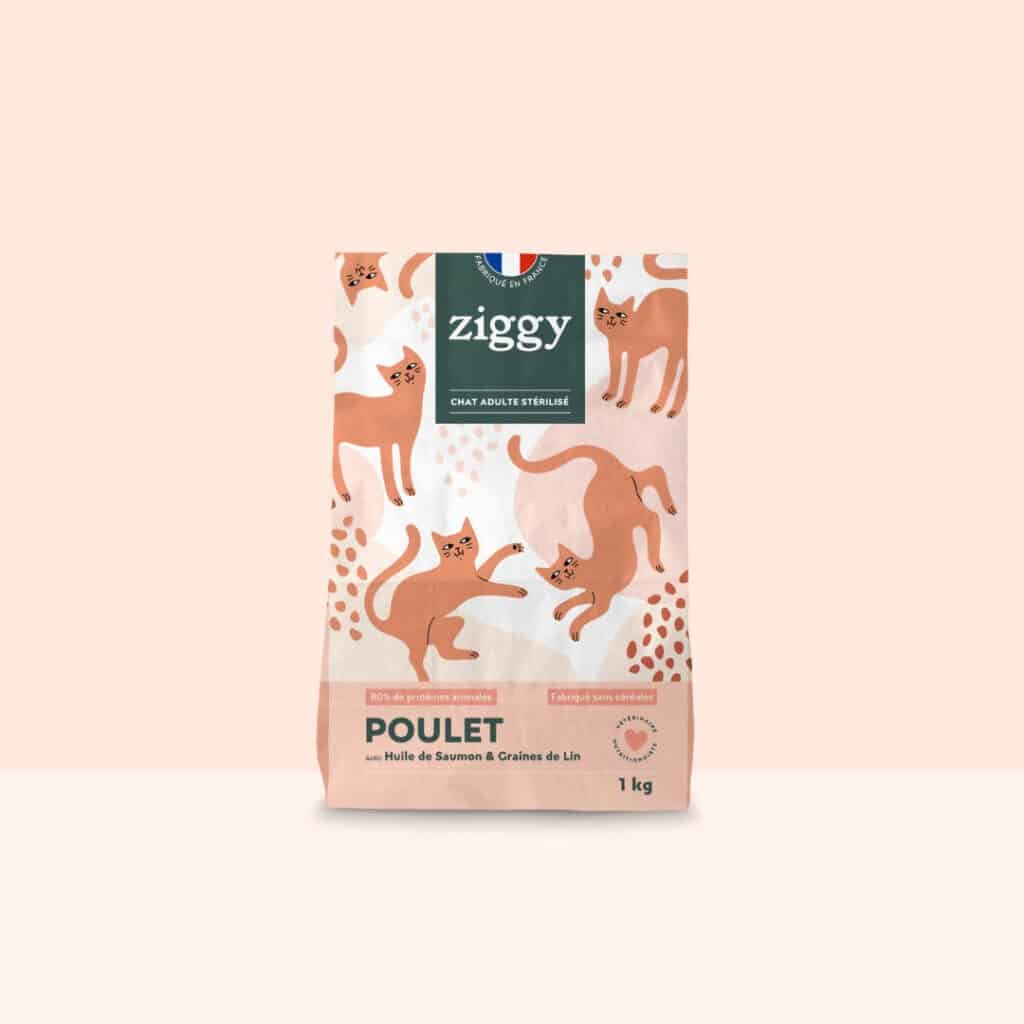 Sac de 1 kg de croquettes Ziggy au poulet pour chat stérilisé