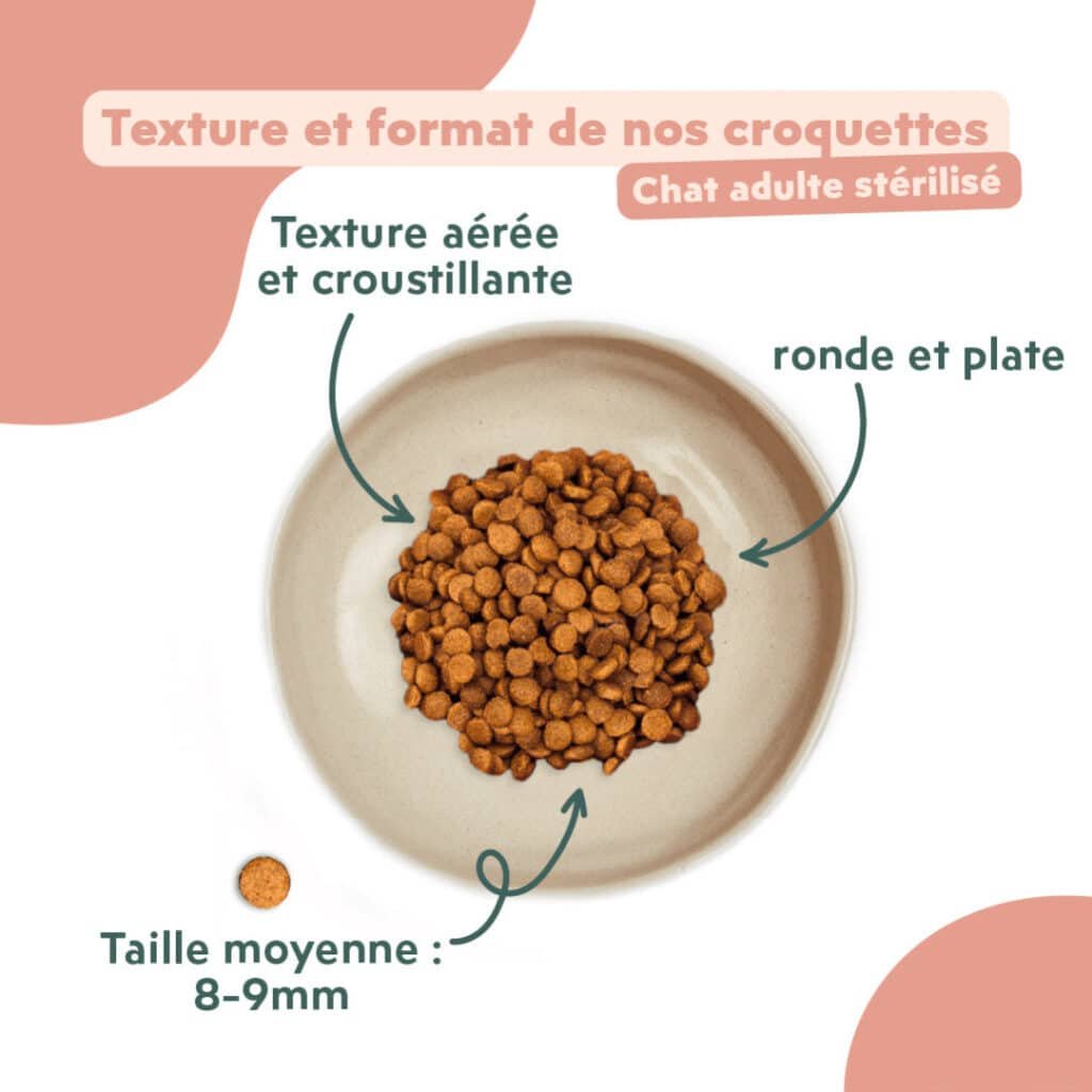 Taille des croquettes Ziggy pour chat adulte stérilisé : 8 à 9 mm