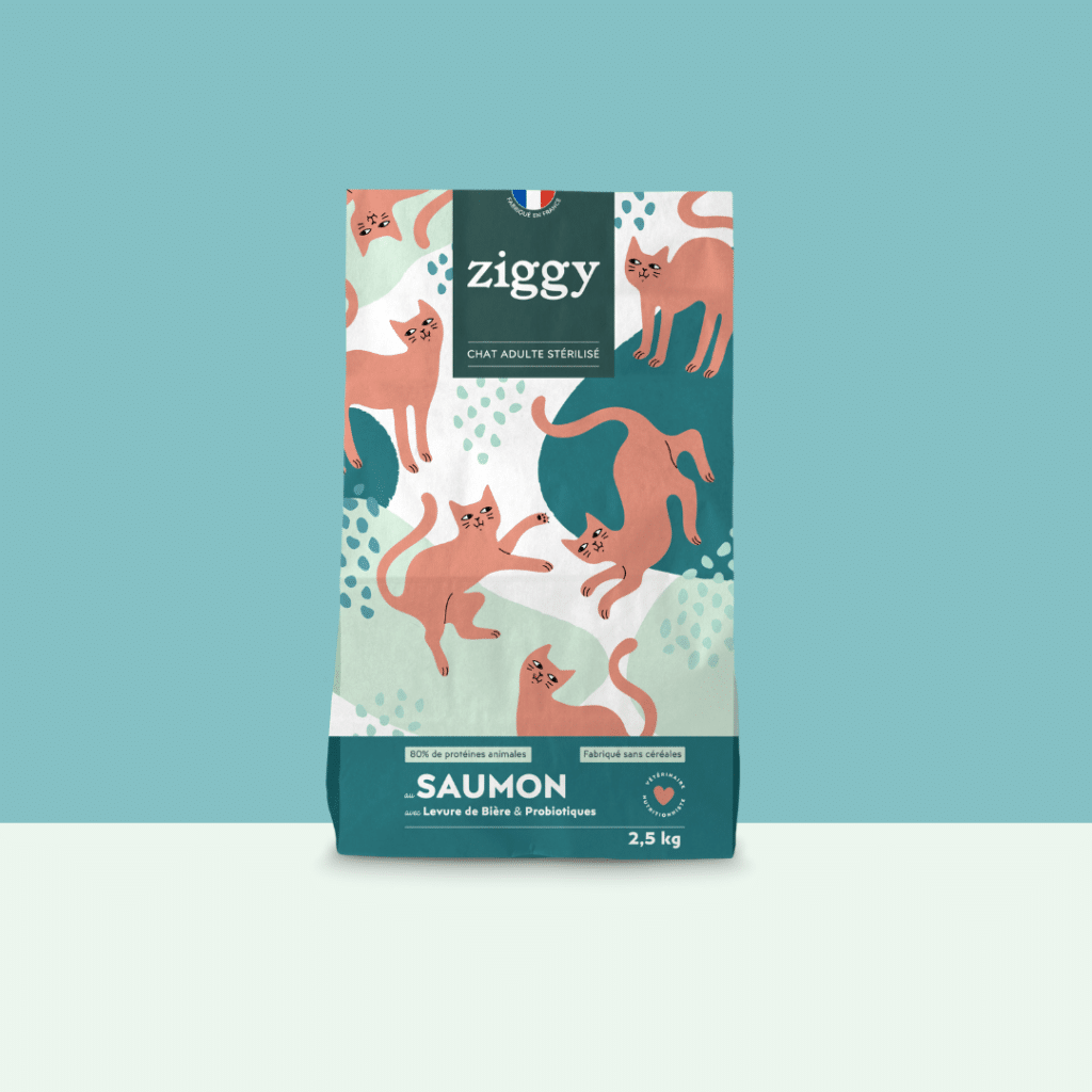 Sac de croquettes Ziggy sans céréales au saumon pour chat adulte stérilisé