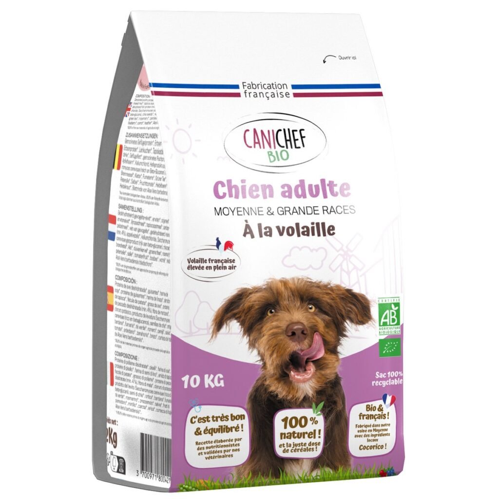 Sac de croquettes bio Canichef à la volaille pour chien adulte