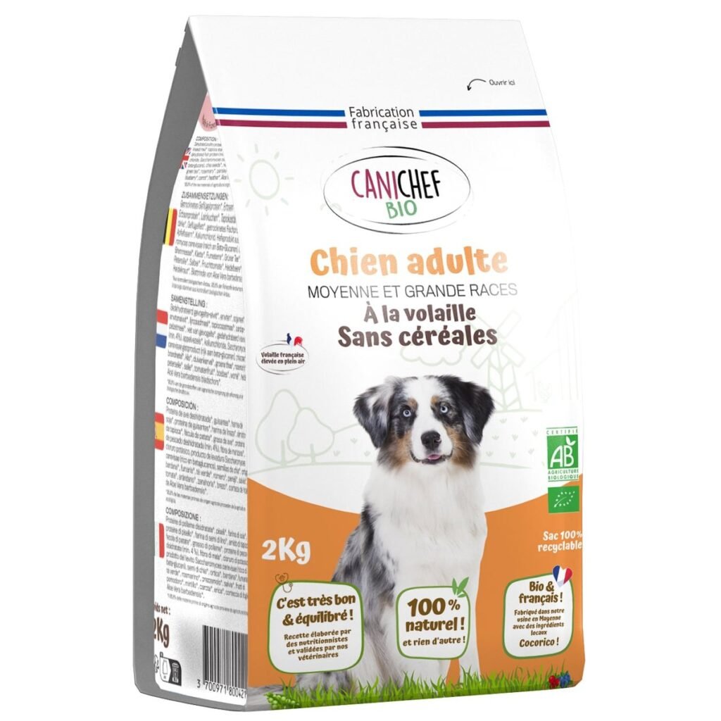 Croquettes bio Canichef sans céréales à la volaille pour chien adulte