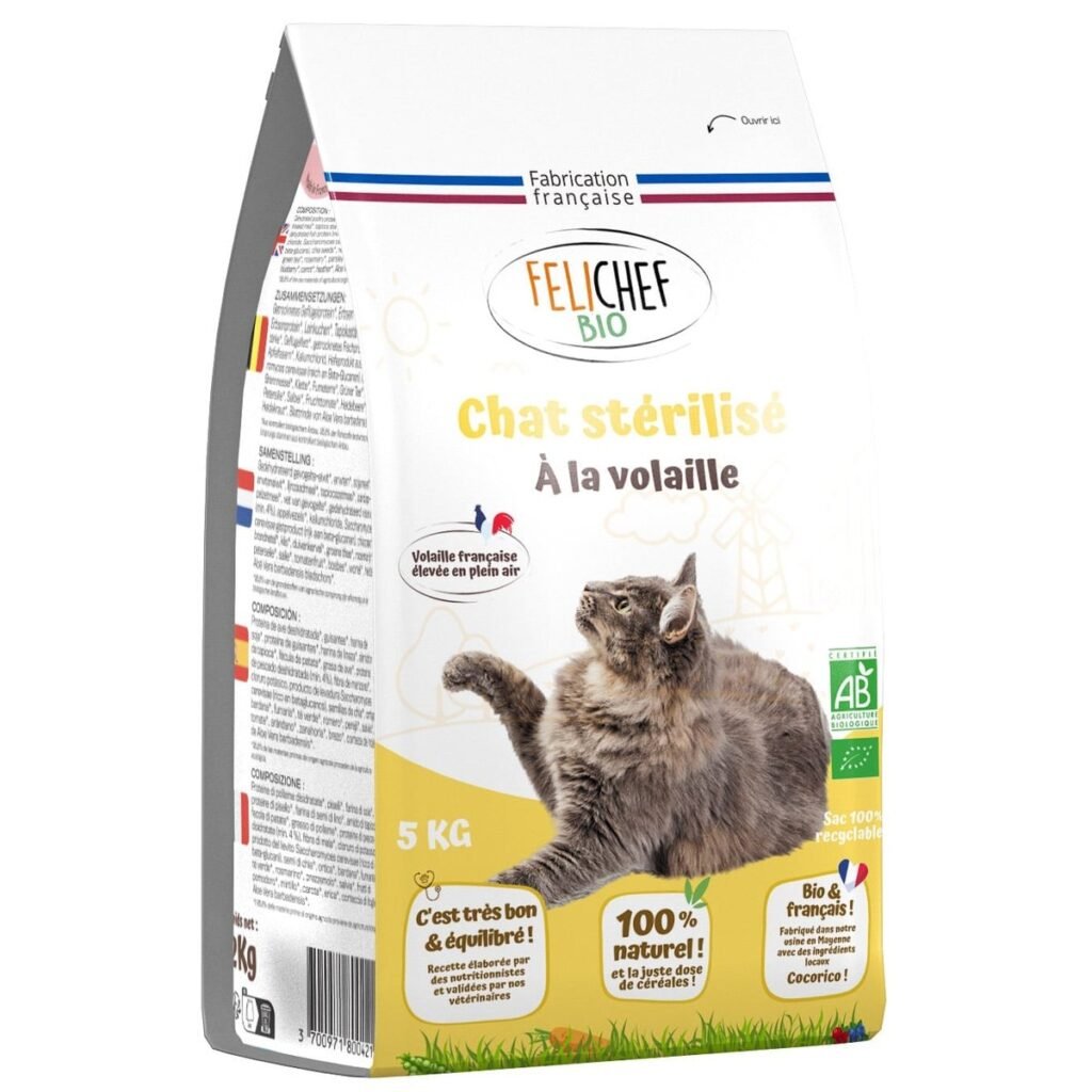 Sac de croquettes bio Felichef à la volaille pour chat stérilisé