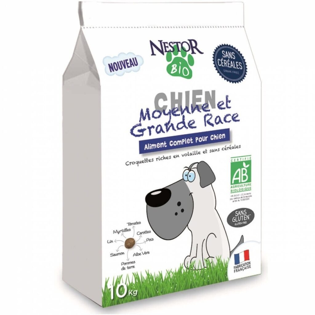 Sac de 10 kg de croquettes Nestor Bio sans céréales pour chien de moyenne et grande race