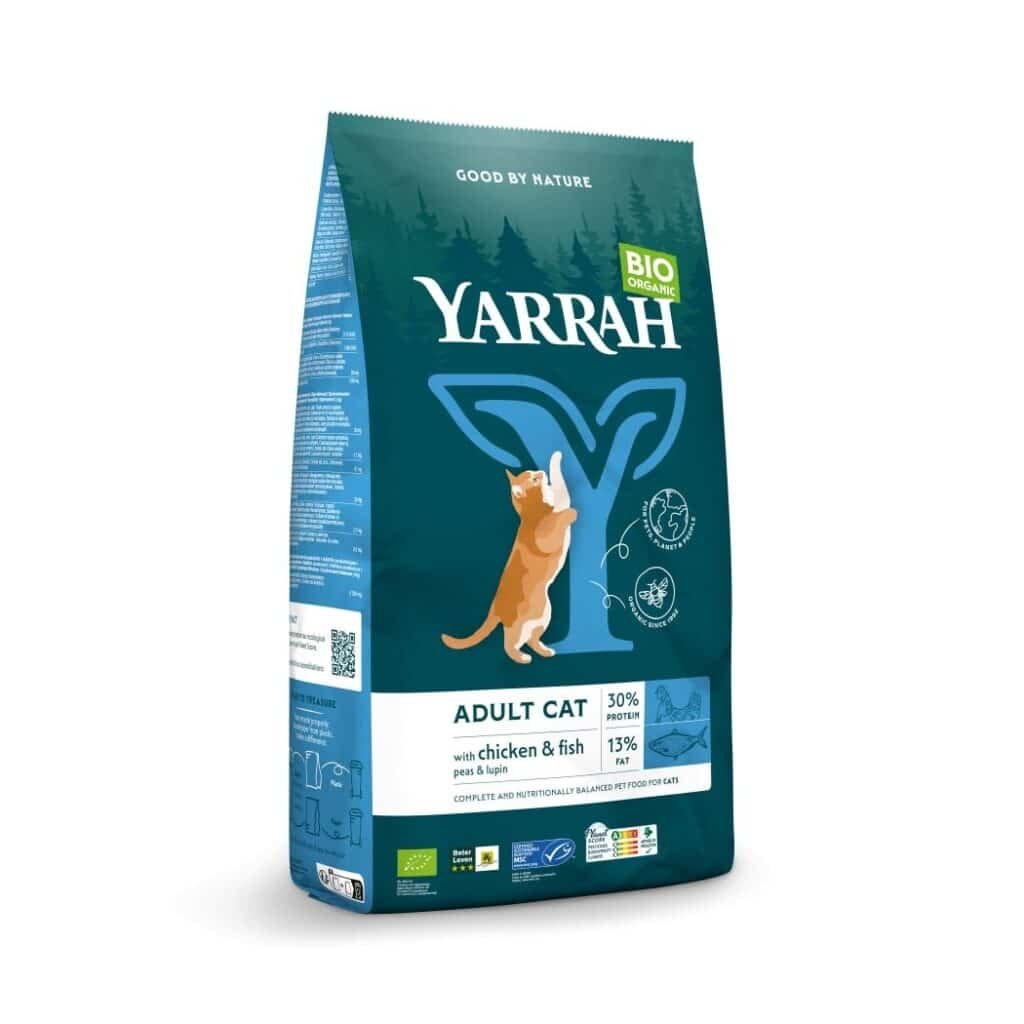 Sac de croquettes Yarrah Bio au poulet et au poisson MSC pour chat adulte