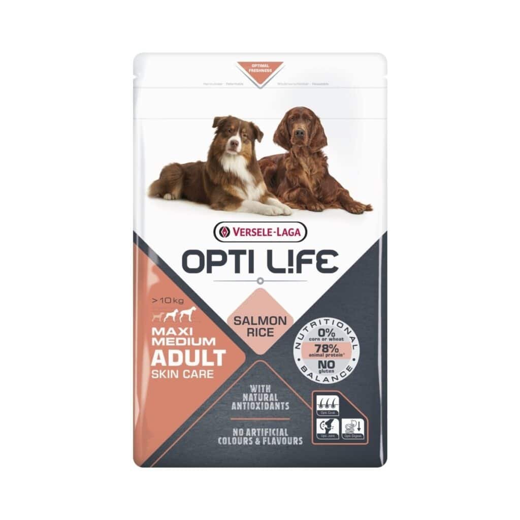Sac de croquettes Opti Life Skin Care au saumon pour chien adulte