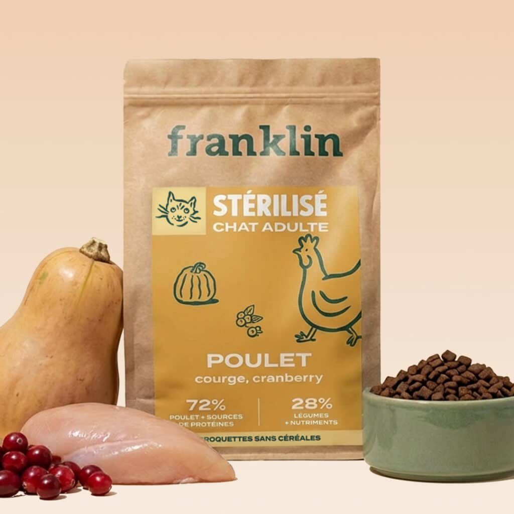 Sac kraft des croquettes Franklin Stérilisé Poulet, Courge, Cranberry pour chat